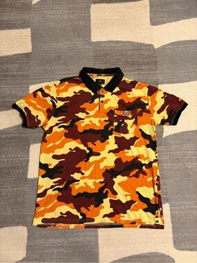 Obey Orange Black Camo Polo Shirt